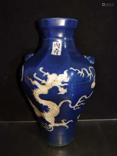 Nei, ji blue glaze Yin carving dragon head eight bottles of ...