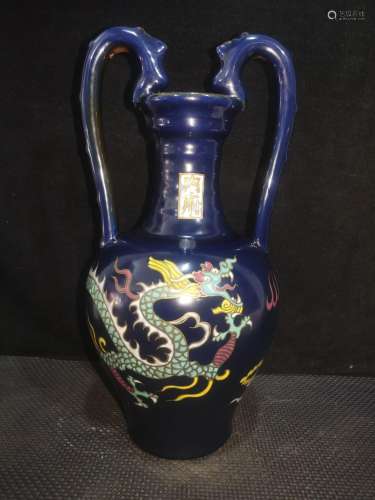 Nei, ji blue glaze hand-painted dragon and ssangyong bottles