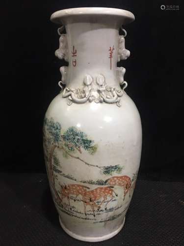 HongXian, hand-painted pastel LuChang dragon bottle a pair