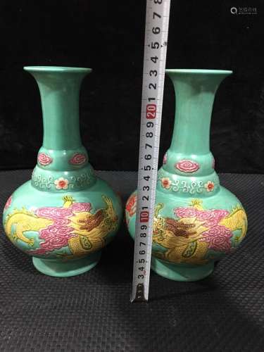 , high-relief hand-painted dragon and a pair of bottle