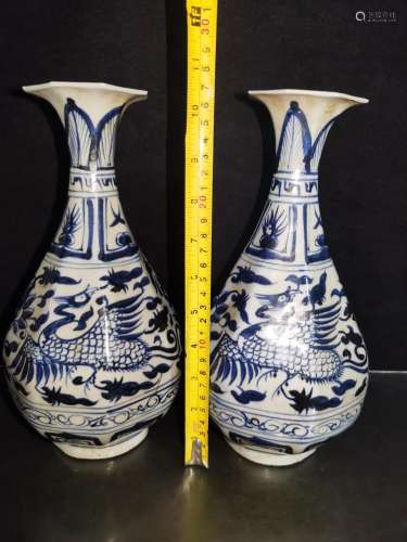 , hand-painted okho spring bottle of a pair of blue and whit...