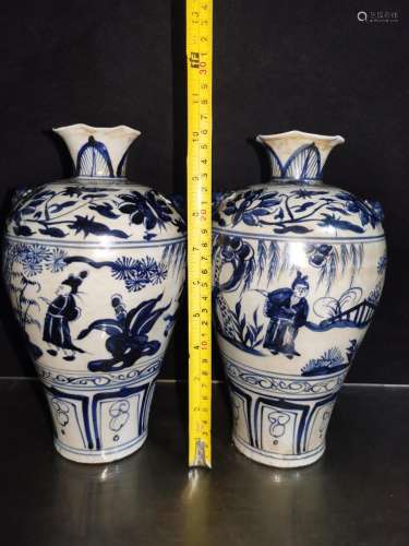 Blue and white characters, hand-painted tiger mouth bottle a...