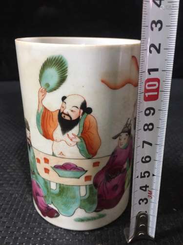 Brush pot, hand-painted pastel characters
