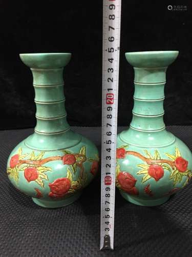 , high-relief hand-painted pastel peach bottles of a pair