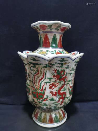 , hand-painted color longfeng bottles of a pair of lotus