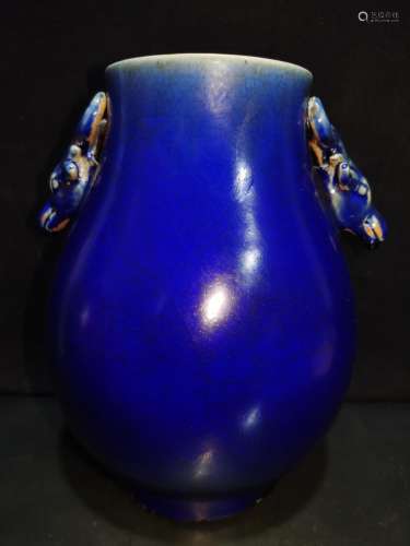 Single glaze ji deer head statue of a pair of blue glaze to ...