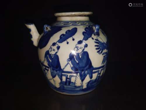 d painted blue kirin Zi pot of a pair