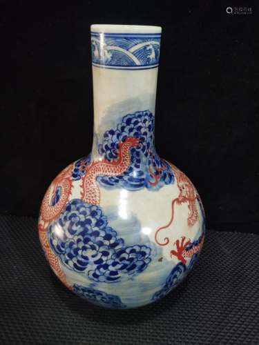 Blue and white youligong, hand-painted red dragon tree