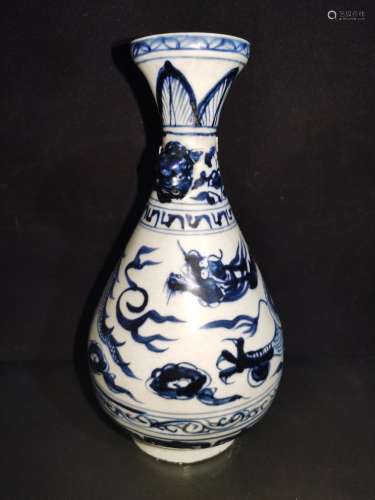 d painted blue and white dragon head bottle