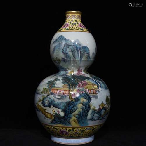 Yongzheng pastel landscape character lines gourd bottleHigh ...