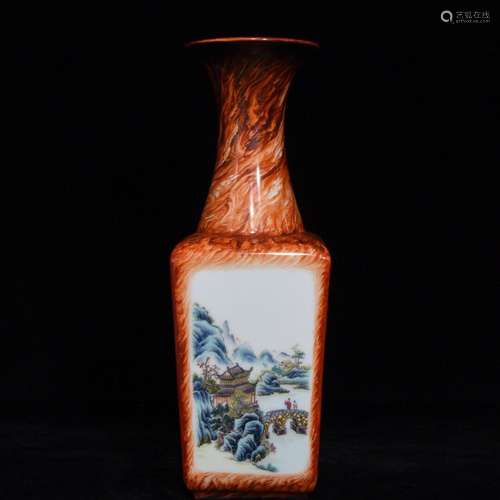 Qian mu wen glaze medallion pastel landscape flower grain sq...