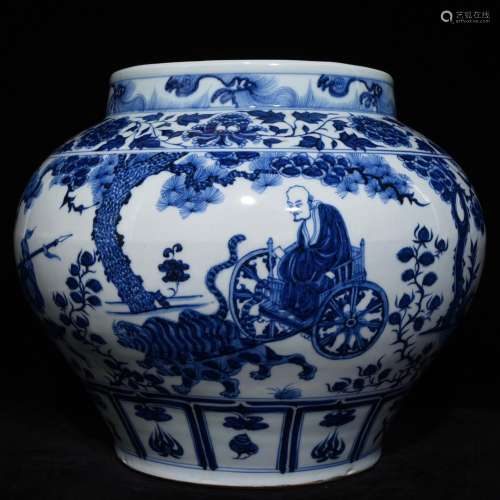 Figure large pot ofblue and white guiguzi down the mountainS...