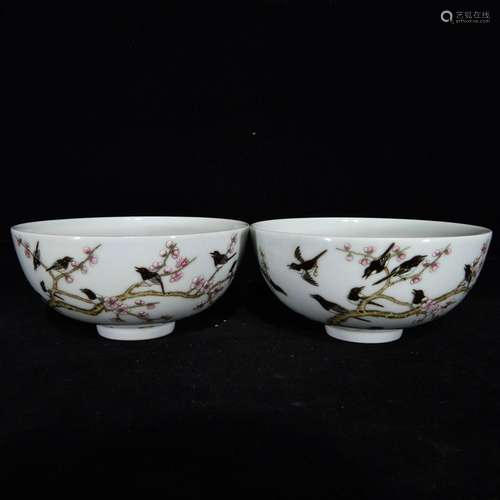 pastel magpie on MeiWen bowl,Size: 6 x 12.5 cm