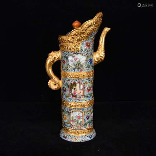 colored enamel gold beauty with ZiWen pot,Size: 23.5 x 10 cm