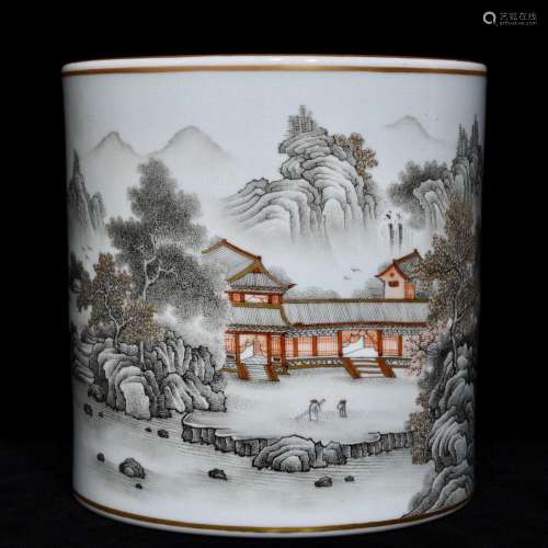 Yongzheng color ink landscape pattern brush potHigh diameter...