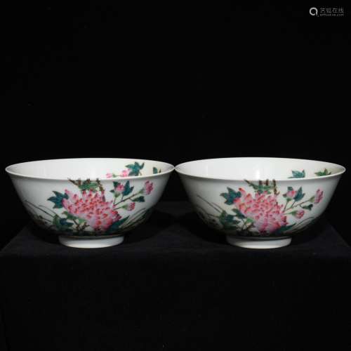 A pair of yong zheng famille rose a wall flower grain bowl6....