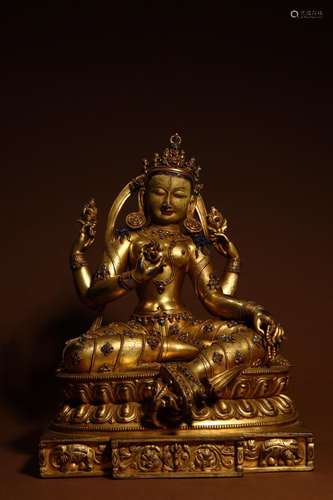 : gold four arm mother Buddha statuesSize: 26.8 cm long, 20....