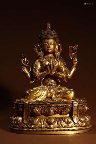 : gold guanyin bodhisattva as four armSize: 22 cm long. 19 c...