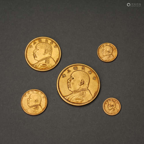 中國民國時期金幣一組 五枚