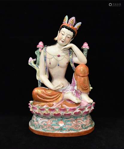 Pastel alum red paint lotus guanyin 38 ✘ cm8800 22.5