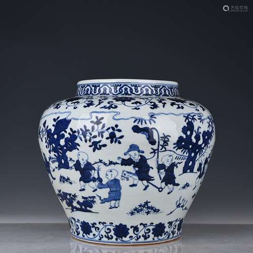 Blue and white YingXiWen tank 1 antiques antiques of ancient...