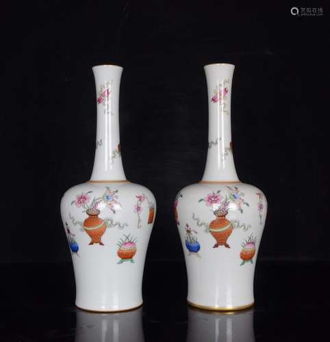 Colored enamel paint flowers a bell and a pair of antique ch...