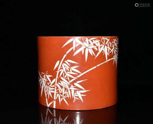 Alum red white bamboo pen container 14.6 18.3 cm9000 ✘