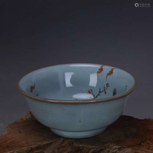 Chinese Song Ru Kiln Celadon Glaze Porcelain Flower Bird Des...
