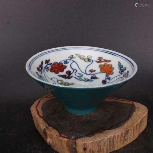 Chinese Green Glaze Porcelain Ming Xuande Painted Flower Des...