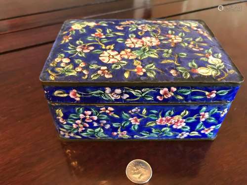 Chinese Enamel ware rectangular Box on Brass