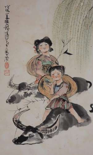 Excellent Chinese Scroll Painting By Cheng Shifa P709 程十发