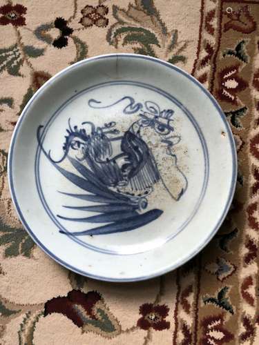 Chinese Ming Blue and White Swatow Charger with Bird 16th C....