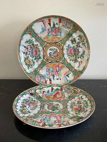 Antique Chinese Finely Hand Painted Famille Rose Plates