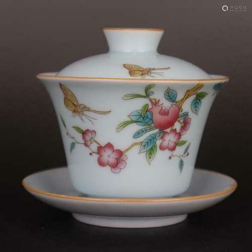 Chinese Famille Rose Porcelain Flowers Teacup Cup with Sauce...