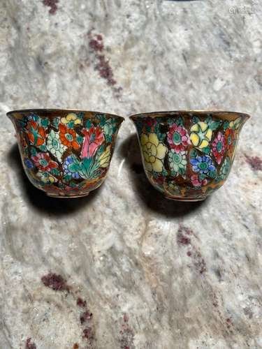 Pair Fine Translucent Gilt-Ground Chinese Famille Rose Wine ...