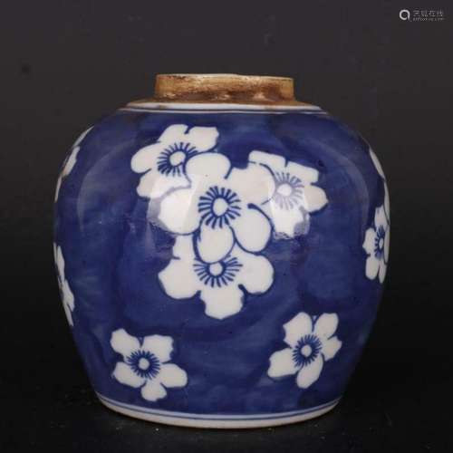 Chinese Qing Guangxu Blue & White Porcelain Jar Plum Bos...