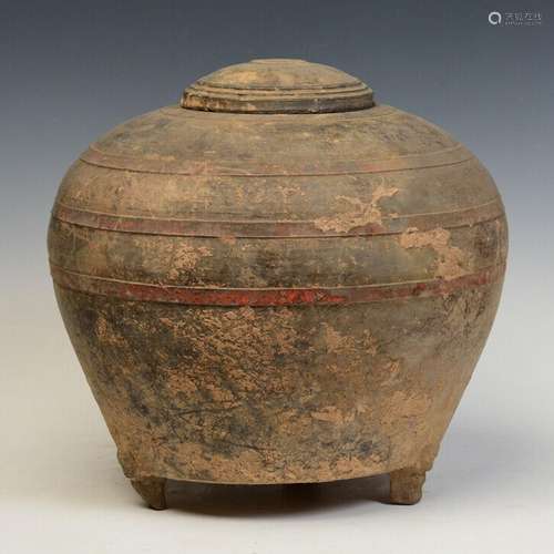 Han Dynasty, Antique Chinese Pottery Round Covered Jar