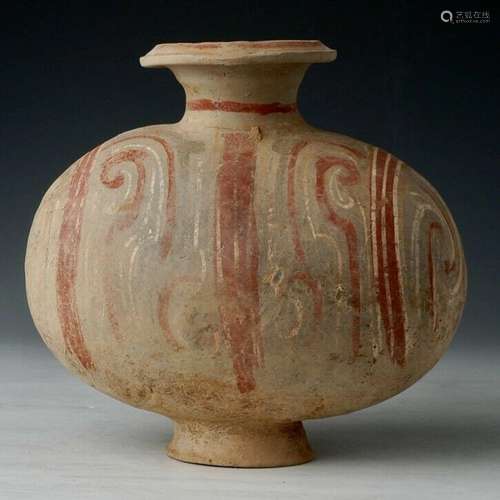 Han Dynasty, Antique Chinese Painted Pottery Cocoon Jar