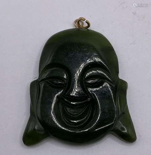 HAND CARVED JADE HAPPY BUDDHA FACE PENDANT