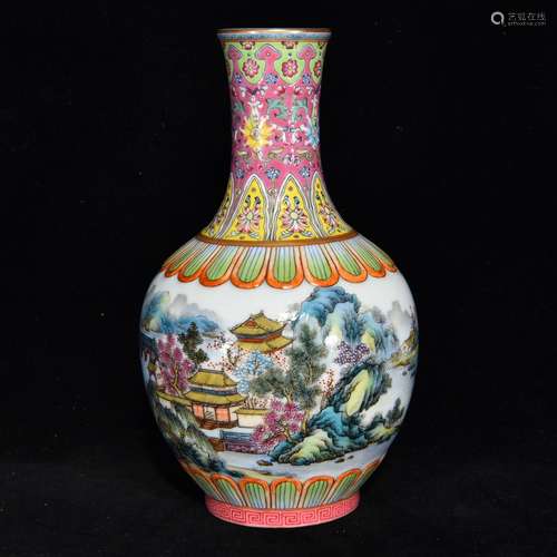 Pastel landscape pavilions grain bottle,Size 19.5 x 11,