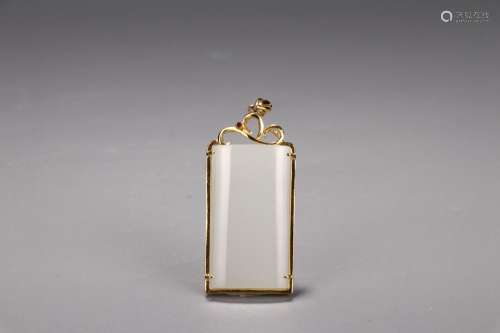 Modern: 18 k gold inlaid hotan white jade pendant material5....
