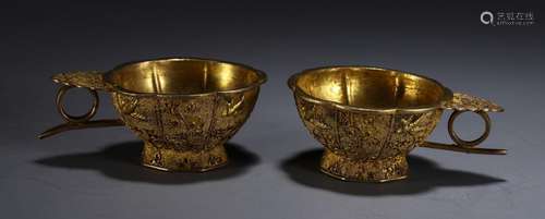 , silver and gold thread cup a coupleSize, wide 6 high 8.5 3...