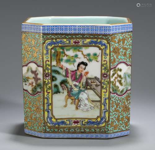 Brush pot, colorful charactersSize and length of 13.9 13.4 1...