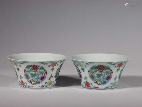 , dou CaiTuan pattern horseshoe cup a pairSize, 5 x 9.2 87 +...