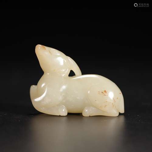 Hetian jade seed makings lie deer furnishing articles, size:...