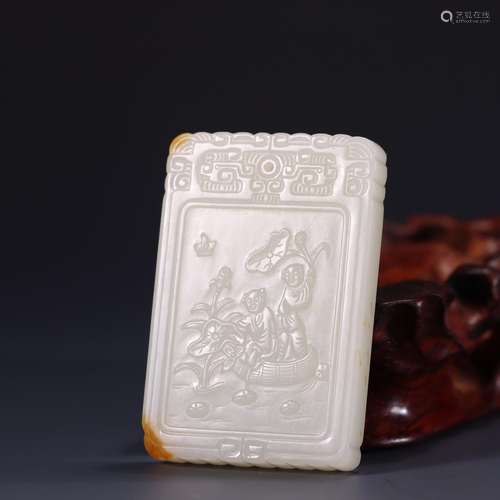 Hetian jade lotus Cecilia son play CARDS6.1 cm long, 4.2 cm ...