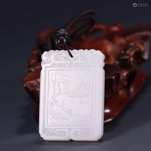 Hetian jade landscape character5 cm long, 3.5 cm wide, 0.7 c...