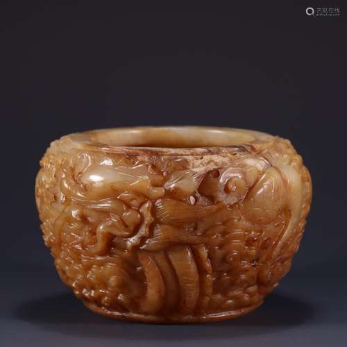 Hetian jade dragon playing pearl cylinder7.8 cm high. 12 cm ...