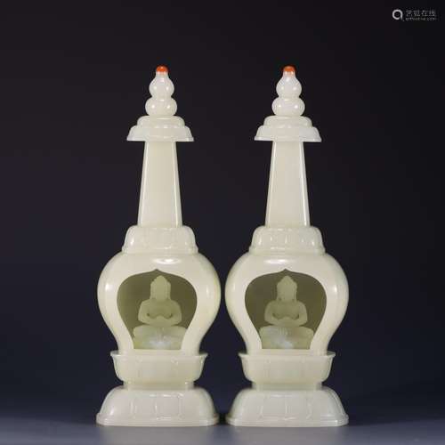 Hetian jade a pagodaPagoda is 21.3 cm, 4.4 cm long. 7.4 cm w...