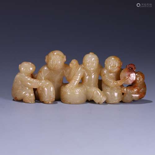 Hetian jade five sub-ka four pen rack, size: 10.6 * * * * 3....